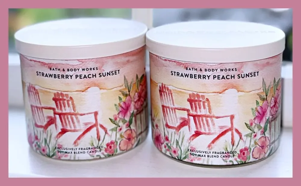 Lot of 2 Bath & Body Works Strawberry Peach Sunset Large 3-Wick Candle 14.5oz
